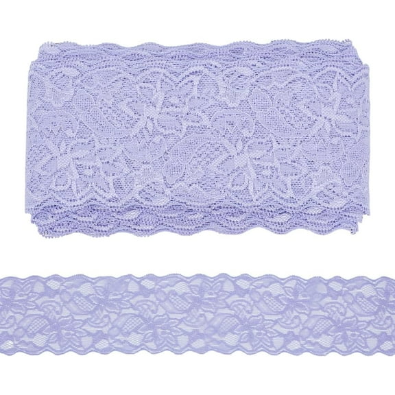 15 Yards/13.7m Light Purple Nylon Stretchy Lace Ribbon 3-1/4 inch Wide Floral Pattern Lace Trim Ribbon Lace Bridal Veil Lace Fabric for Sewing Making DIY Crafts Wedding Dress Decoration