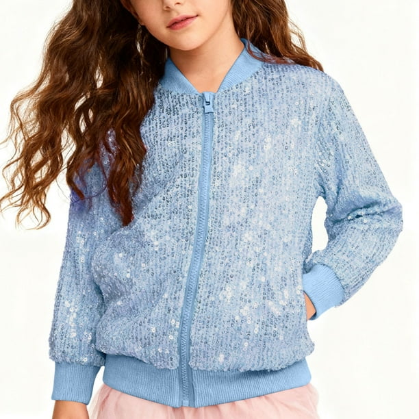 Chaquetas y abrigos casuales de manga larga sin capucha para niños, de invierno, de color liso, de manga larga sin capucha, chaquetas casuales con lentejuelas, chaqueta informal para niñas, parte supe