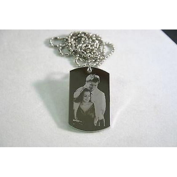 PICTURE STAINLESS STEEL   DOG TAG PENDANT NECKLACE DOUBLE SIDED FREE ENGRAVING