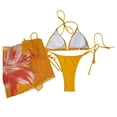 thumbnail image 5 of DHFJKG Floral Print Women Swimsuit Bikini Set With Mesh Skirts 3 Piece Beach Outfits Halter Side Tie Triangle Top Thong Bottoms Versatile Beachwear, 5 of 7