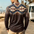 thumbnail image 6 of FGVCTG Mens T-Shirts Color Block Aztec Western Long Sleeve Henley Tops Button Neck Tee Loose Pullover Top for Casual Outings Daily Brown 3XL, 6 of 6
