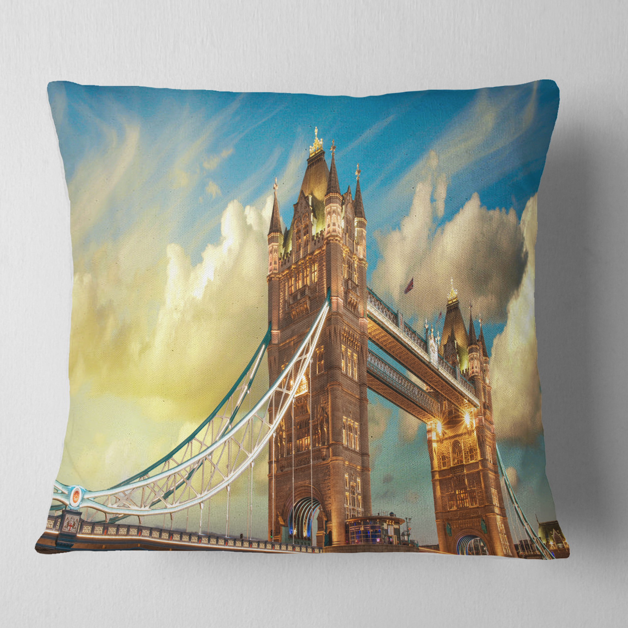 Designart Tower Bridge London at Sunset - Cityscape Photo Throw Pillow - 16x16