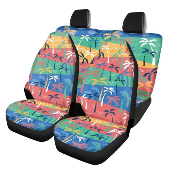 Uourmeti Coconut Tree Pattern Car Seat Covers Full Set 3 Pieces, Car Seat Cover Sets Polyester Breathable Stretchy for Cars Sedans Vans