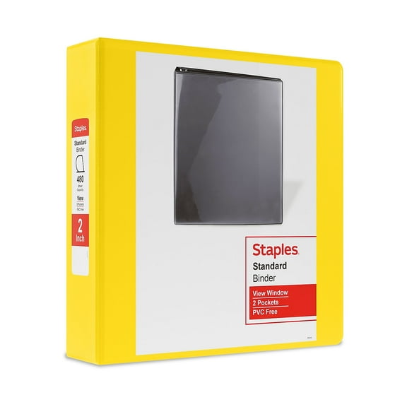 Staples 2" 3-Ring View Binder D-Ring Yellow (ST60223)