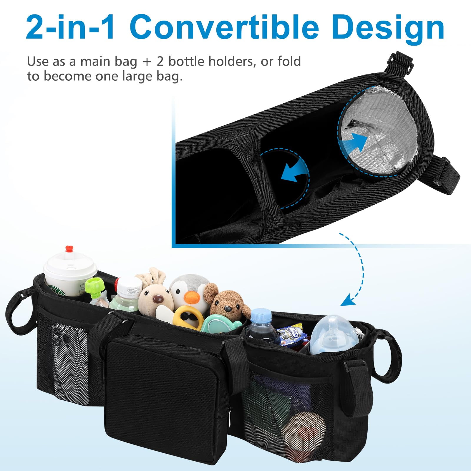 Double Stroller Organizer Double Baby Stroller Accessories with Pockets, Parent Console Double Jogging Stroller Organizer(Empty Bag)