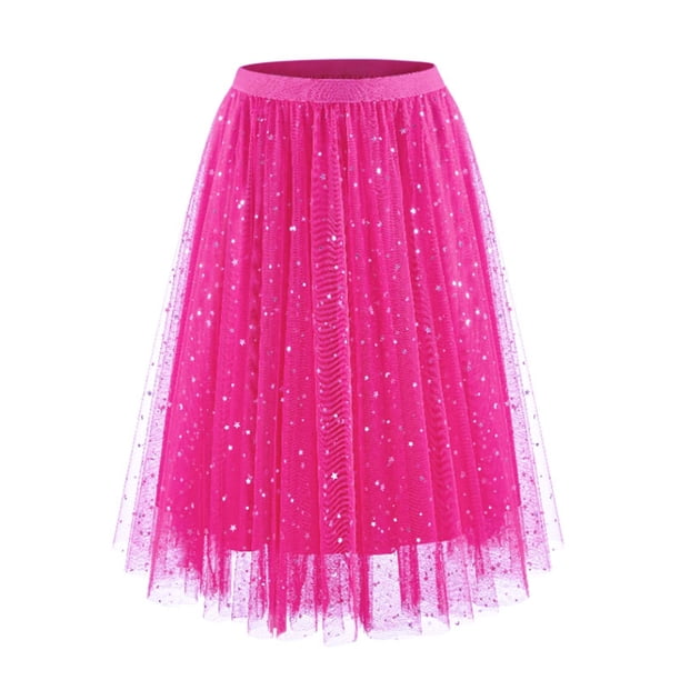 Faldas Largas para las Mujeres de Verano Estrella Impresión en Capas Pastel Malla Lentejuelas Irregular Media Longitud Maxi
