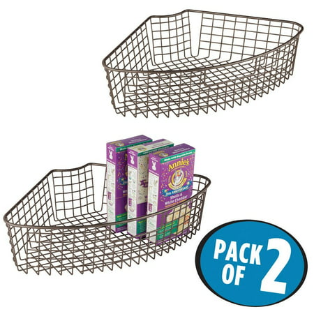 Mdesign Lazy Susan Wire Storage Basket With Handle For Kitchen Cabinets Pantry Pack Of 2 1 4 Wedge Bronze