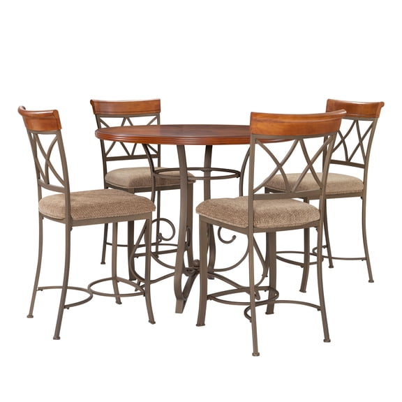 Powell 5 Piece Hamilton Gathering Set with Stationary Counter Stools, Cherry