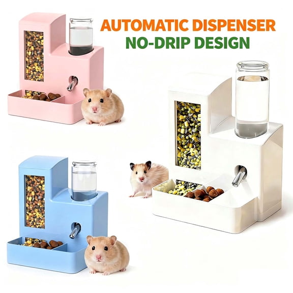 2-in-1 Hamster Feeder, Water Bottle & Food Bowl, 125ml Small Animal Water Dispenser for Hamsters, Mice, Rats, Gerbils _ Blue