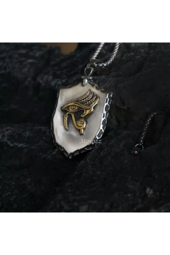 Mens Gold Egyptian Eye Of Horus Ra Pendant Necklace Stainless Steel Men For Gift