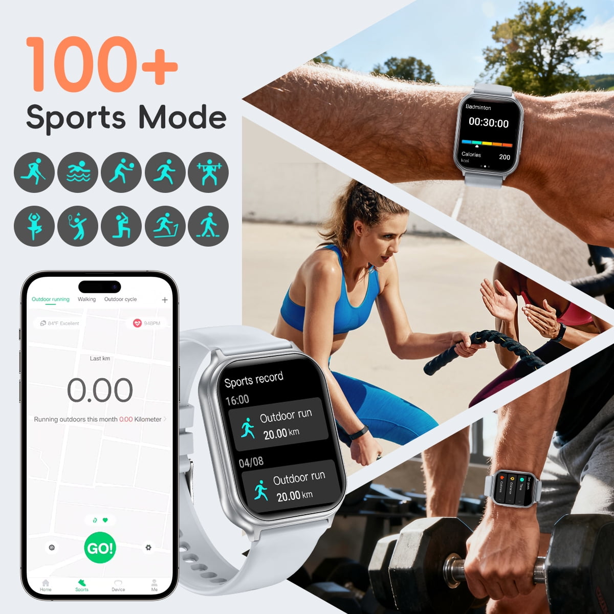 Smart Watch HD 466*466 Bluetooth Call(Answer/Make) 700mAh IP67 Waterproof 100+ Sports Modes Fitness Tracker Smartwatch for Android Ios Women Men Watch