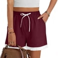 thumbnail image 6 of Women's Pajama Shorts Cotton Linen Lace Elastic Waist Sleep Shorts Stylish Lounge Shorts Casual Comfy Beach Sweat Shorts with Pockets Wine XL(XL), 6 of 8