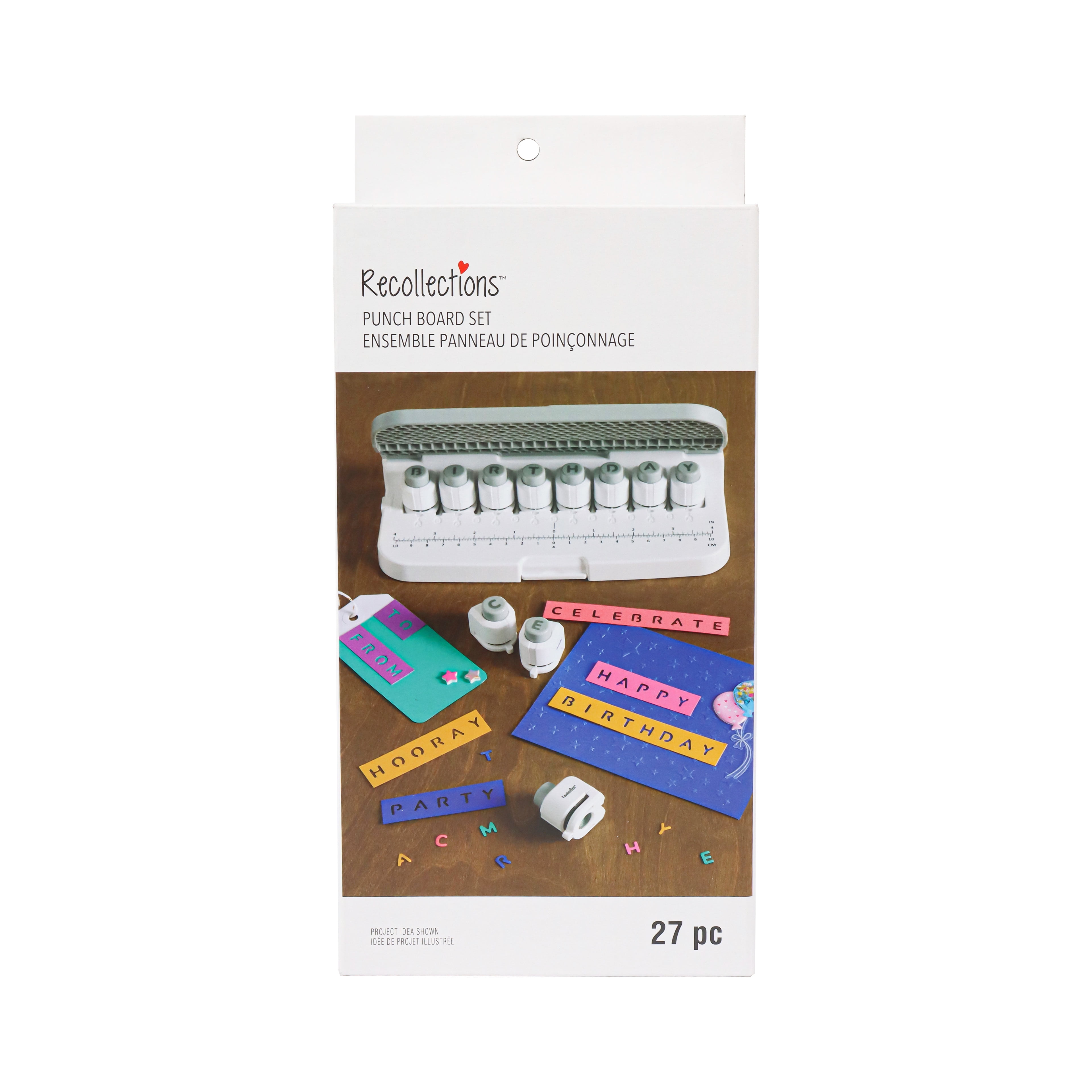 Recollections Alphabet Punch Board - Multi-Letter Paper Crafting Alignment Tool - White and Blue - 27-Piece Set
