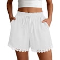 thumbnail image 3 of Sentmoon Athletic Shorts Drawstring Elastic Waist Beach Shorts Breathable Solid Color Lace Regular Fit Ladies Shorts Active for Plus Size Beach and Holiday Beach Day Essentials S-2XL, 3 of 8
