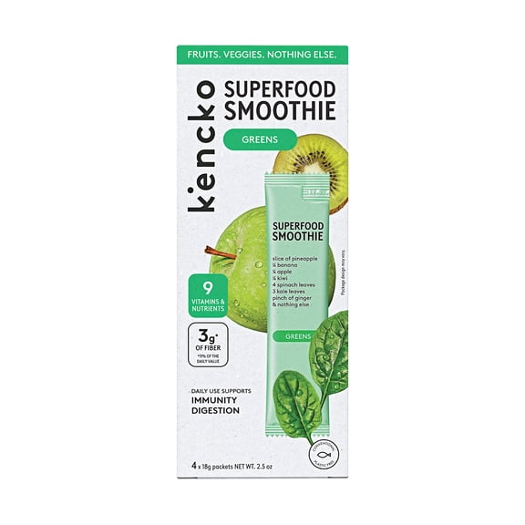 Kencko Greens Instant Superfood Fruit & Veggie Smoothies, .63 oz, 4 Pack