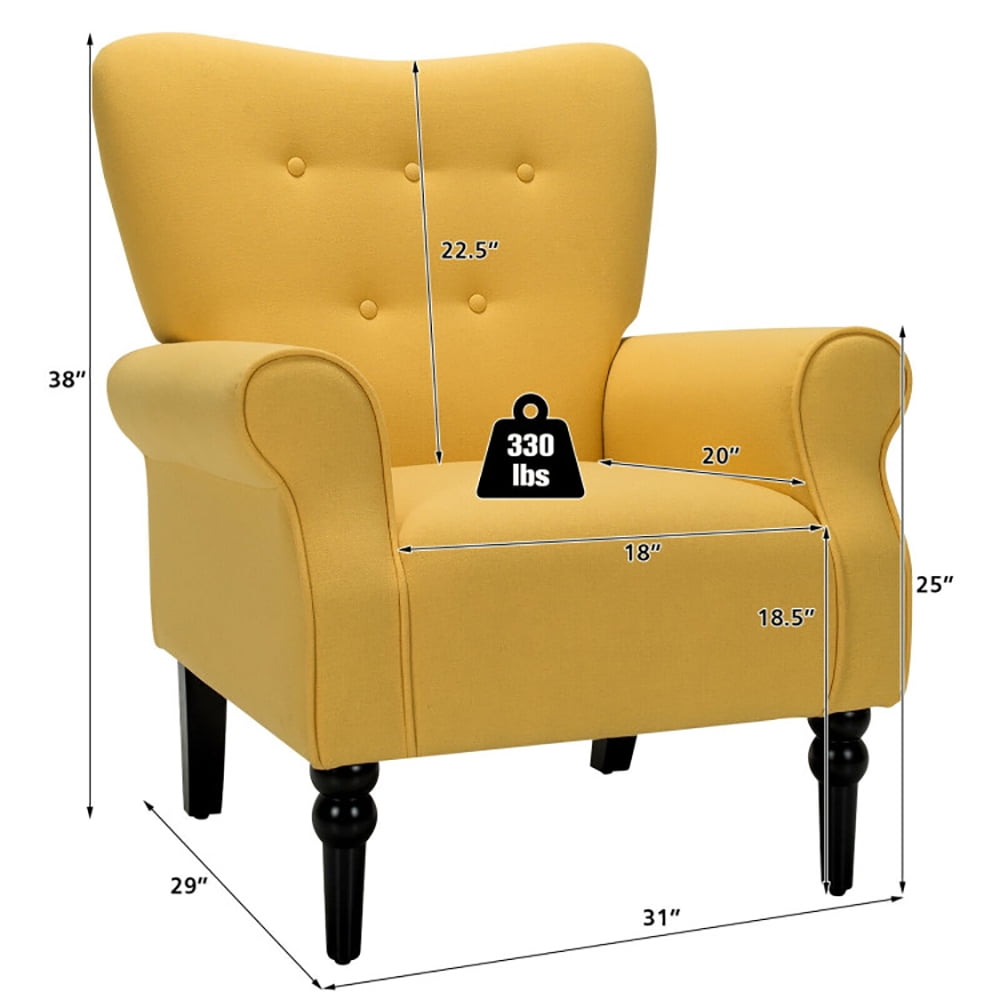 Finihen Accent Armchair, Modern Accent Chair with Tufted Backrest and Rubber Wood Avocado Legs, for Living Room, Bedroom, Yellow Finihen Accent Armchair, Modern Accent Chair with Tufted Backrest and Rubber Wood Avocado Legs, for Living Room, Bedroom, Yellow