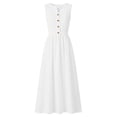 thumbnail image 3 of cocolona Womens Summer Linen Sleeveless Tank Dress Button V Neck Flowy Long Maxi Dress Casual Solid Color Vacation Beach Sundress, 3 of 7