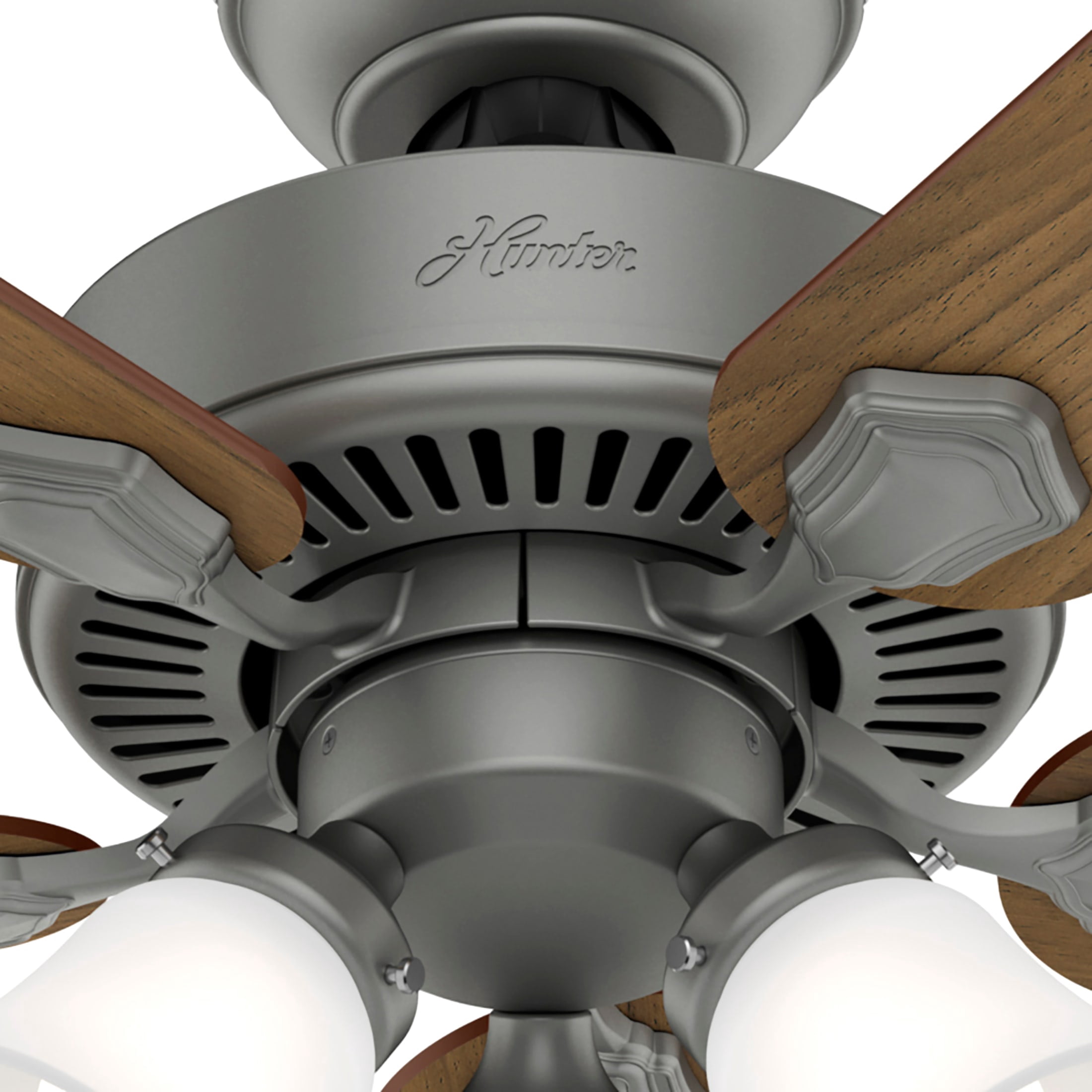 Hunter 44 inch Indoor Ceiling Fan with LED Lights - Ceiling Fan with Pull Chain, For Bedroom, Living Room, or Kitchen, Standard Mount, No Remote, 5 Blades - Swanson 50882, Matte Silver