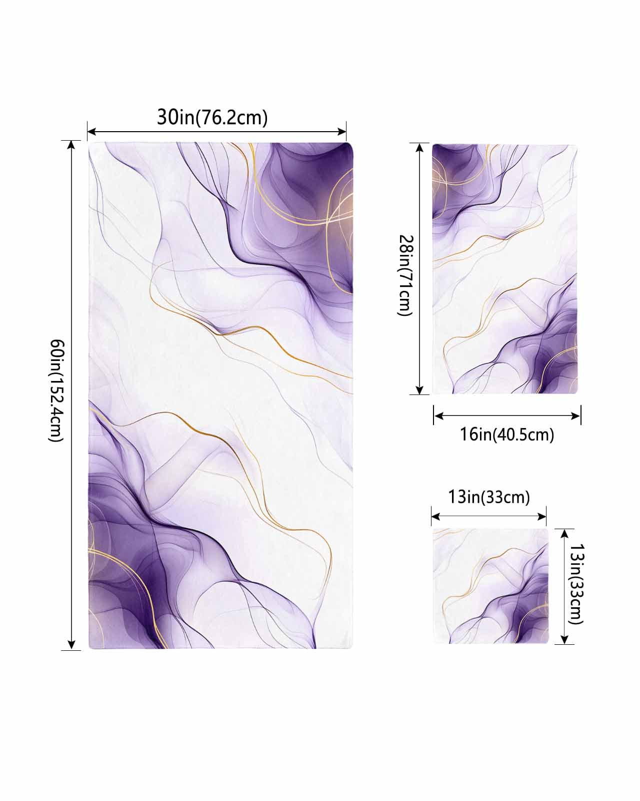 Marble Purple Bath Towels for Bathroom Set,Luxury Microfiber Towels Gifts for Women,Beach Kitchen Hand Hair Face Towel and Dish Washcloth,Gold White Modern Gradient Ocean Ripple Towels+Set