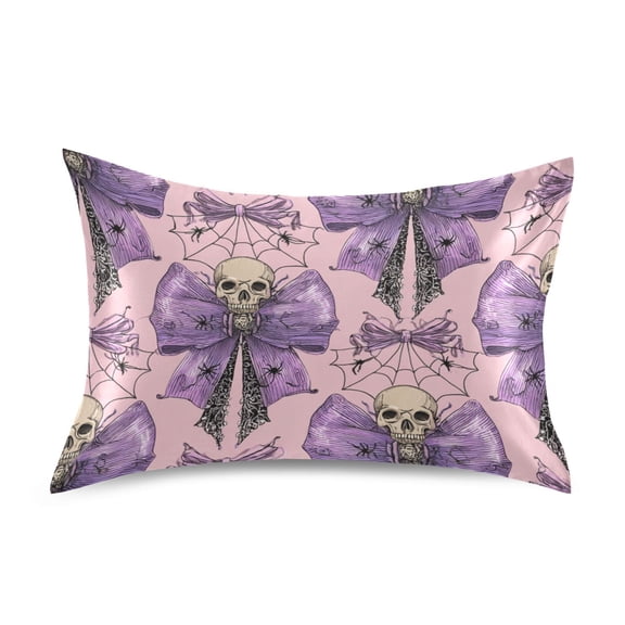 Skull Tie on Bows Araneid Nets Halloween Satin Pillowcase Envelope Design Pillow Covers 1 Pack Standard Size 20" x 26"