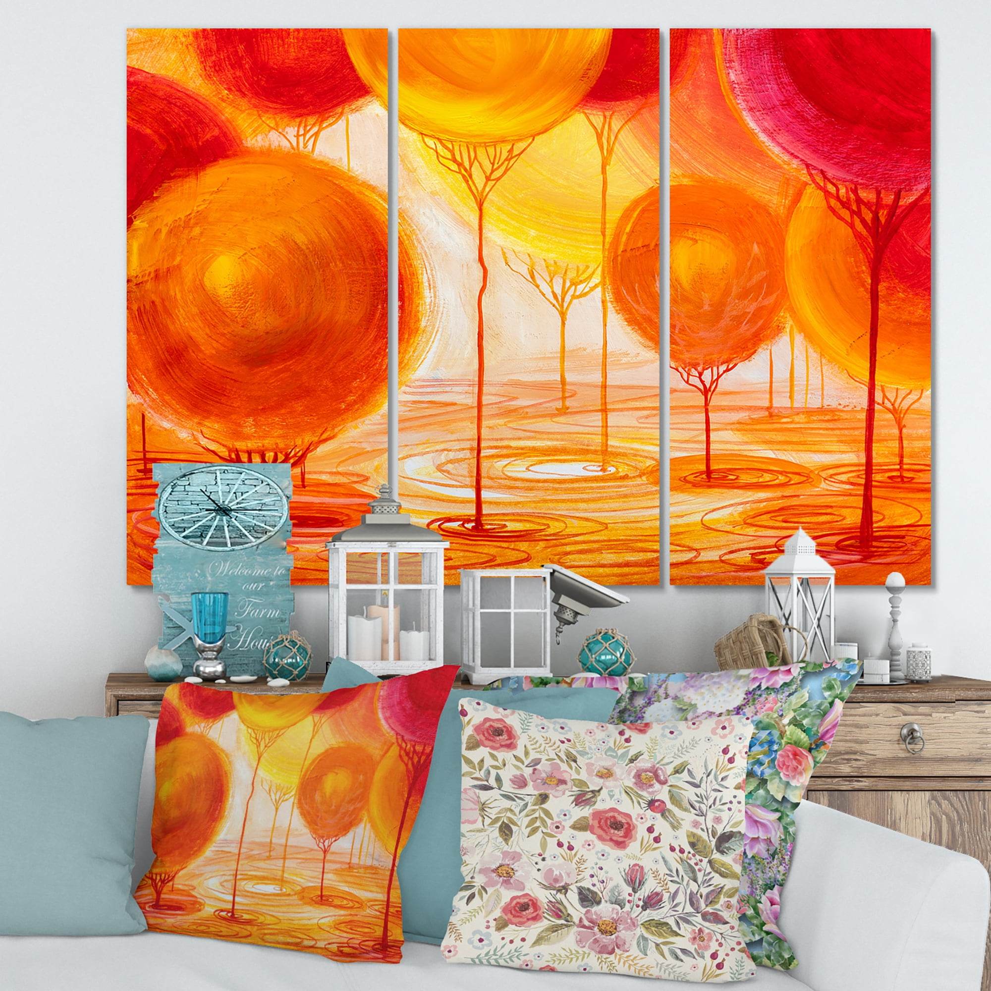 Designart ' Ornamental Colourful Trees II ' Modern Canvas Wall Art Print
