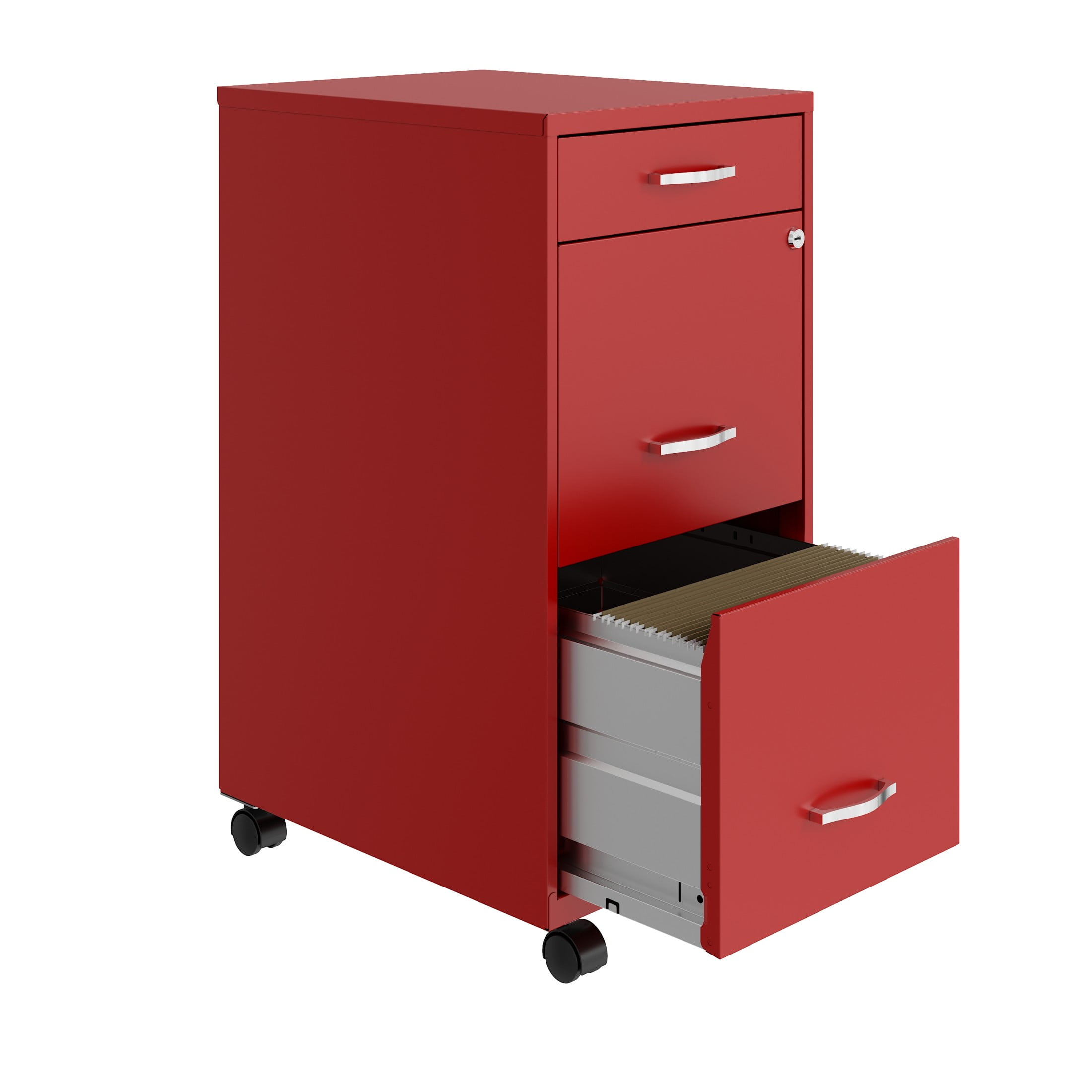 Space Solutions 18" Deep 3 Drawer Mobile Letter Width Vertical File Cabinet, Red