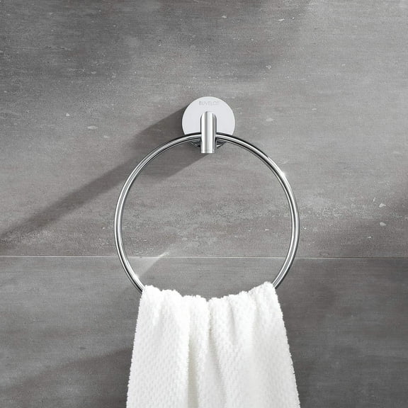 BUVELOT Chrome Towel Ring, Brass Hand Towel Holder for Bathroom, Modern Hand Towel Rack Wall Mounted, Chrome, 077060-CR Leo Seires