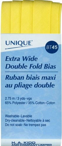 UNIQUE Extra‑Wide Double‑Fold Bias Tape — Canary, 15–16 mm × 2.75 m, polycoton, 15 mm x 2.75 m