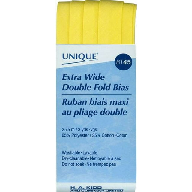 UNIQUE Extra‑Wide Double‑Fold Bias Tape — Canary, 15–16 mm × 2.75 m, polycoton