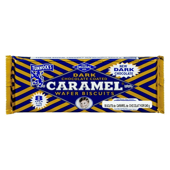 Tunnocks Dark Chocolate Coated Caramel Wafers, 8 x 30 g