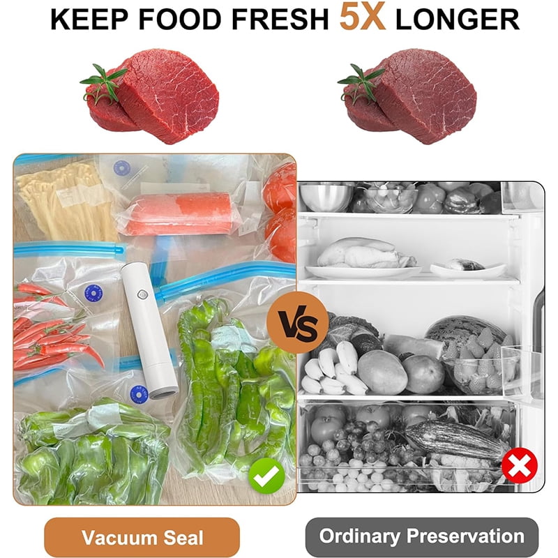 Compact Vacuum Sealer for Food (Vacuum Sealer Machine + 5 Reusable Vacuum Bags) Powerful Handheld Vacuum Sealer Machine, Seal Meal Saver, Portable Food Sealer