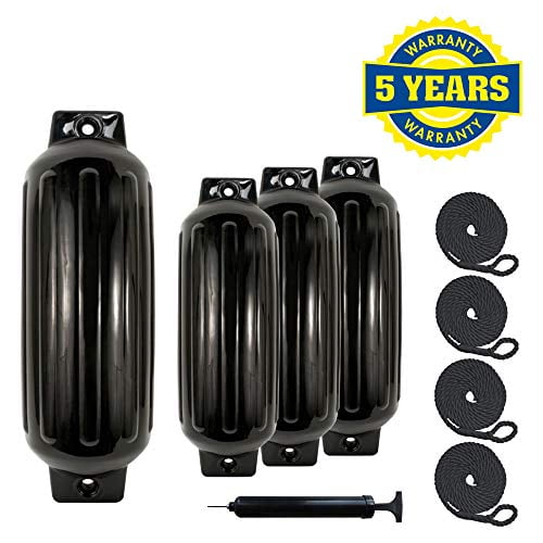 4 Ribbed Marine 8.5" X 27" Black Boat Fender Vinyl Bumper Dock Shield