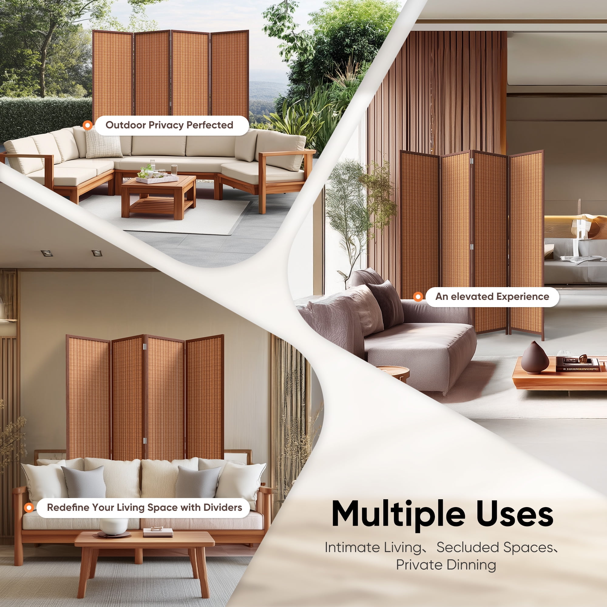 Jostyle 4/6 Panel Room Divider Privacy Screen with Storage Shelves Foldable