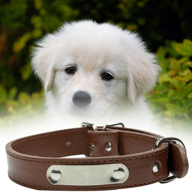 PU Leather Dog Collar Padded Personalized Pet ID Collar Dog Collar Adjustable Customized for Small Medium Large Dog - Black