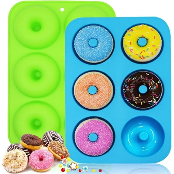 LQQBOX Silicone Donut Mold - Non-Stick Silicone Doughnut Pan Set, Just Pop Out! Heat Resistant, Make Perfect Donut Cake Biscuit Bagels, BPA FREE and Dishwasher Safe, Set of 2