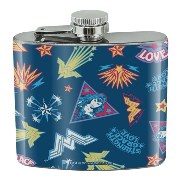Wonder Woman Movie Sticker Pattern Stainless Steel 5oz Hip Drink Kidney Flask