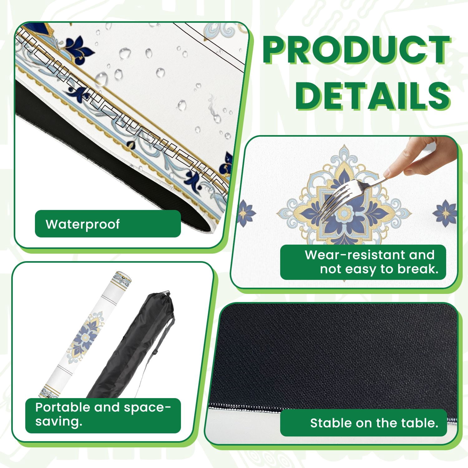 Mahjong Mat 31.5" x 31.5" Elegant Blue Gold Mandala Ornate Floral Details Non-Slip Noise Reduction American Mahjong Tiles Table Cover for Dominoes Poker Card Board Games Gift