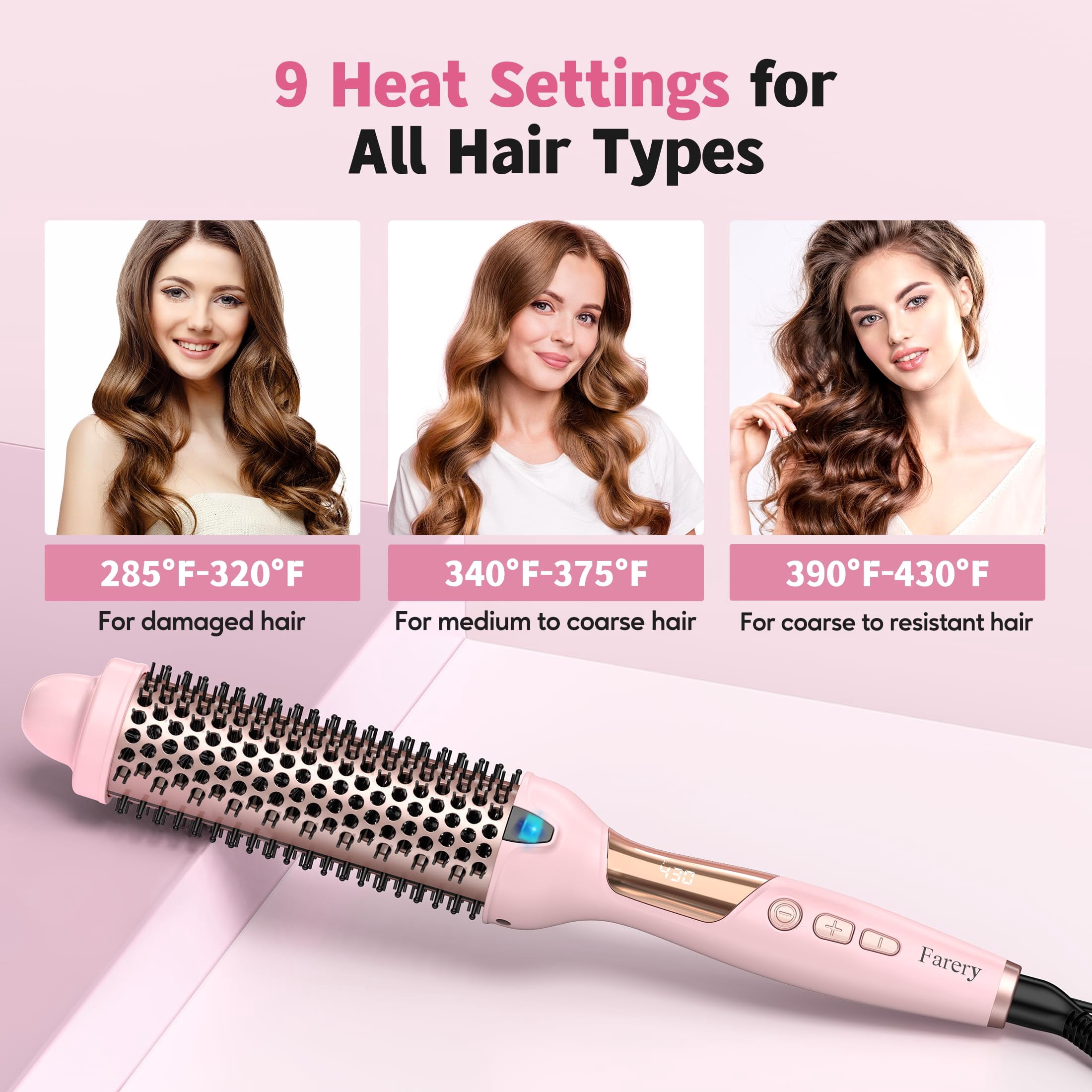 FARERY Thermal Brush 1.5" Long Barrel Hot Curling Wand, Heated Round Brush for Big Bouncy Curls
