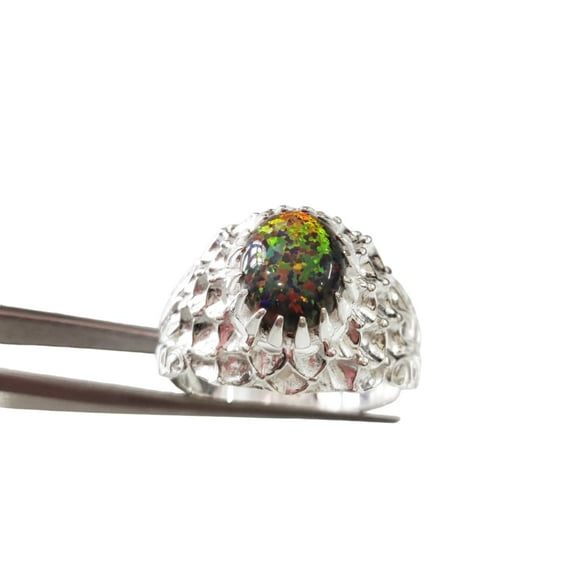 Black Opal Mans Ring, Natural Black Opal Ring, October Birthstone, Micron Plated Jewelry, 925 Silver Ring, Designer Ring, Arabic Ring, Ottoman Turkish Ring, Christmas, Heavy Signet Ring