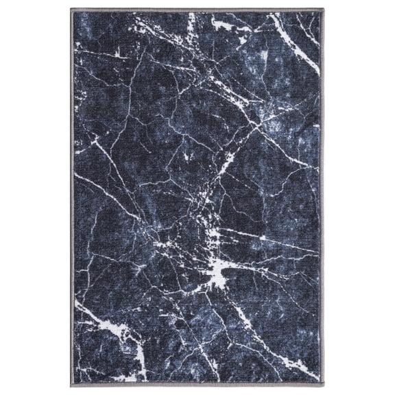 Marble Black 2 ft. x 3 ft. Machine Washable Abstract Indoor Area Rug