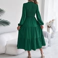 thumbnail image 7 of DeHolifer Women Dresses Solid Color Long Sleeve Crewneck Maxi Dress A-Line Swing Flowy Long Dress Army Green L, 7 of 7