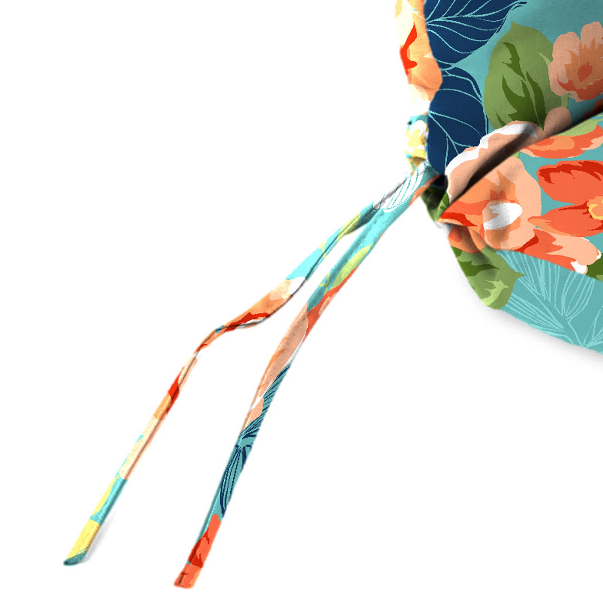 Jordan Manufacturing 45" x 22" Senorita Pelican Turquoise Floral Rectangular Outdoor Chair Cushion with Ties and Hanger Loop