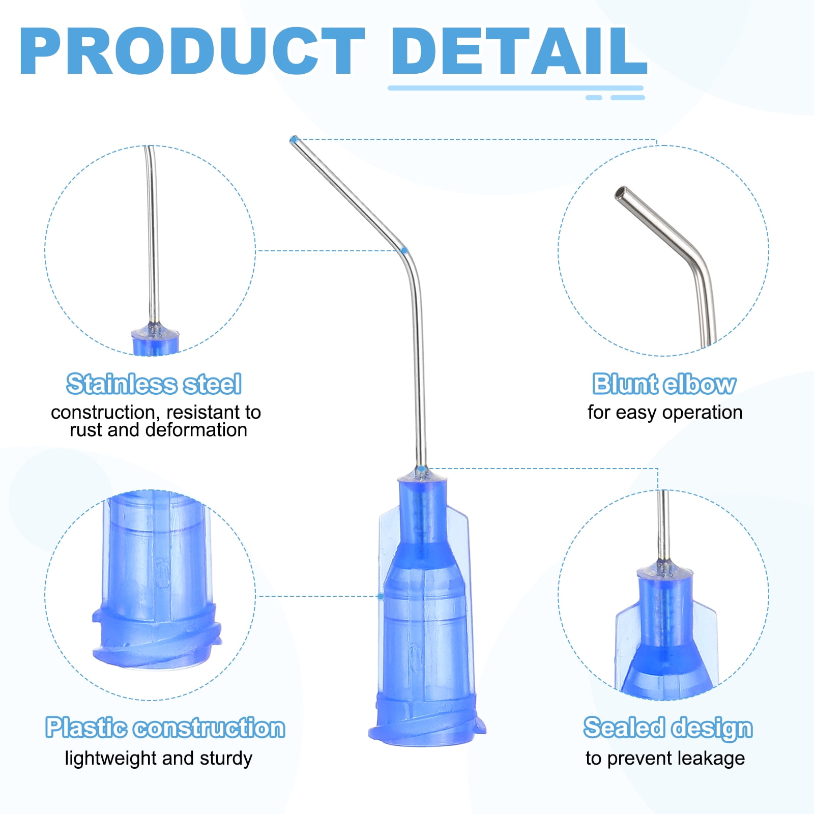 200 Pack Blunt Tip Dispensing Needles, 22Ga Gauge Stainless Steel 45 Degrees Bent Dispensing Tips with Luer Lock 1" End Angled Blunt Dispenser Needle, Blue