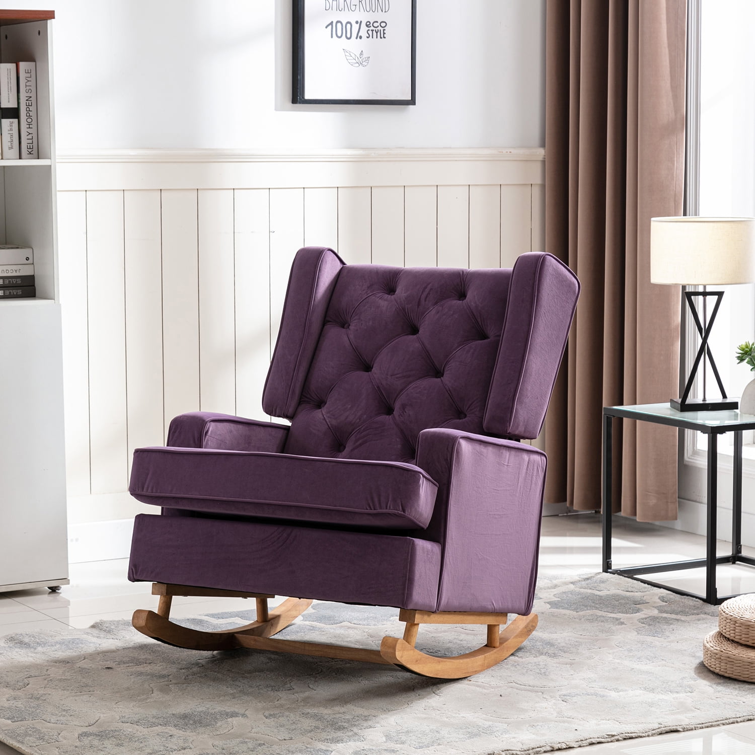 Kepooman Modern High Back Rocking Chair, Padded Seating for Living Room & Office, Purple Kepooman Modern High Back Rocking Chair, Padded Seating for Living Room & Office, Purple