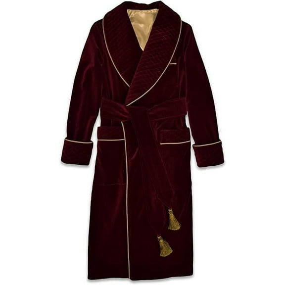 Mes's Smoking Robe, Maroon Quilted Velvet Smoking House Wear Hosting Vintage Christmas Dressing Gown 