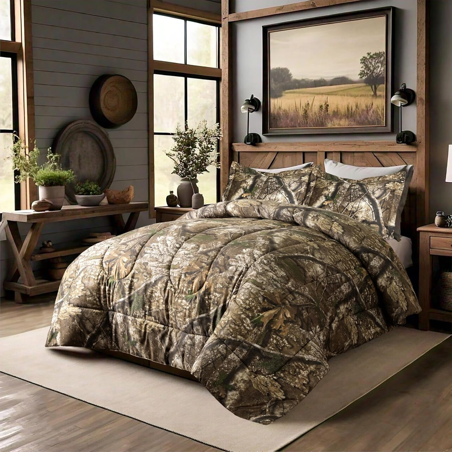 VISI-ONE Realtree APX Camo Full 3 Piece Comforter Set – All-Season Lightweight Microfiber Rustic Western Style Bedding for Hunters, Outdoor & Nature Lovers, Ideal for Cabin, Lodge, Mancave, Camp