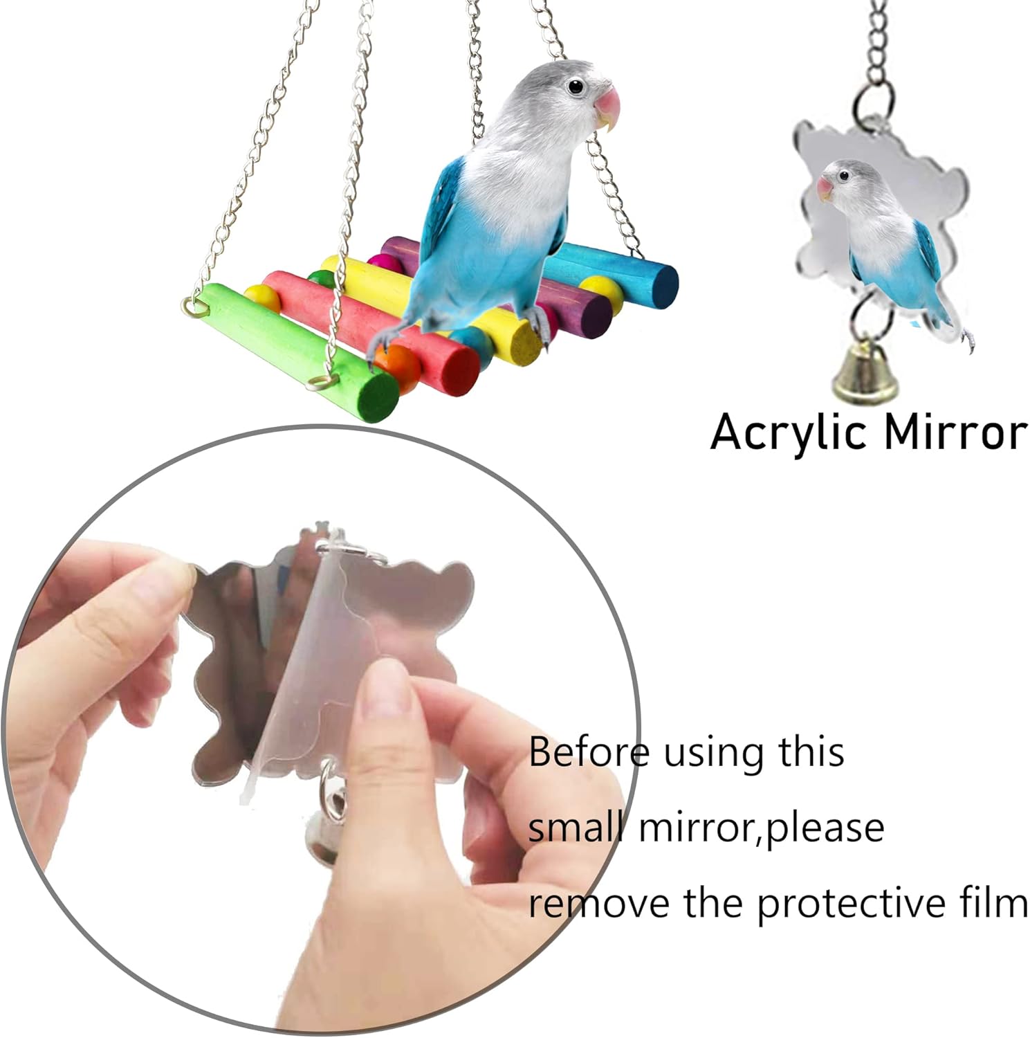 Parakeet Cockatiel Bird Toys, Parrots Cage Accessories Swing Wooden Perch Chewing Toy for Budgerigar, Conures, Love Birds, Finches, Budgies