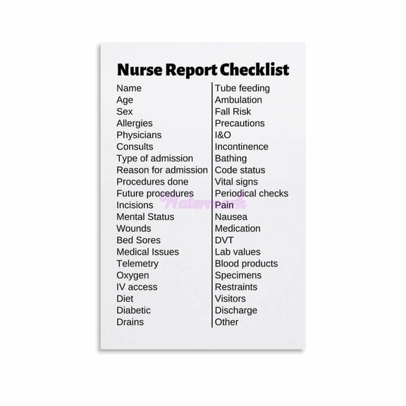 Nurse Report Checklist Chart Poster Canvas Painting Posters And Prints Wall Art for Living Room Bedroom Decor