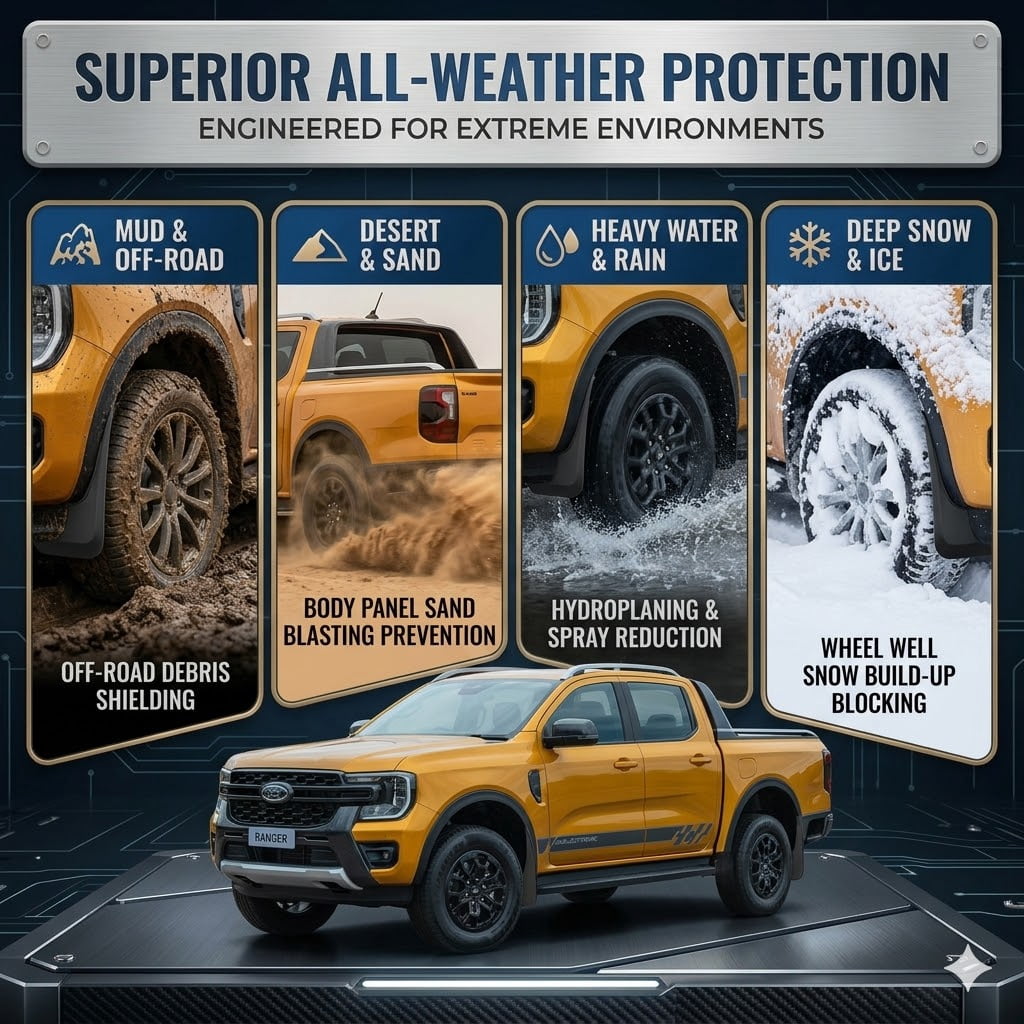 Front & Rear Mud Guards Ford Ranger 2024 Front and Rear - Black, 4 Pc Mud Flaps for Pickup Trucks Splash Guard Compatible with Ranger 2024 Accessories
