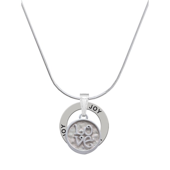 Delight Jewelry Silvertone Love Square - Round Seal Joy Ring Charm Necklace, 18"